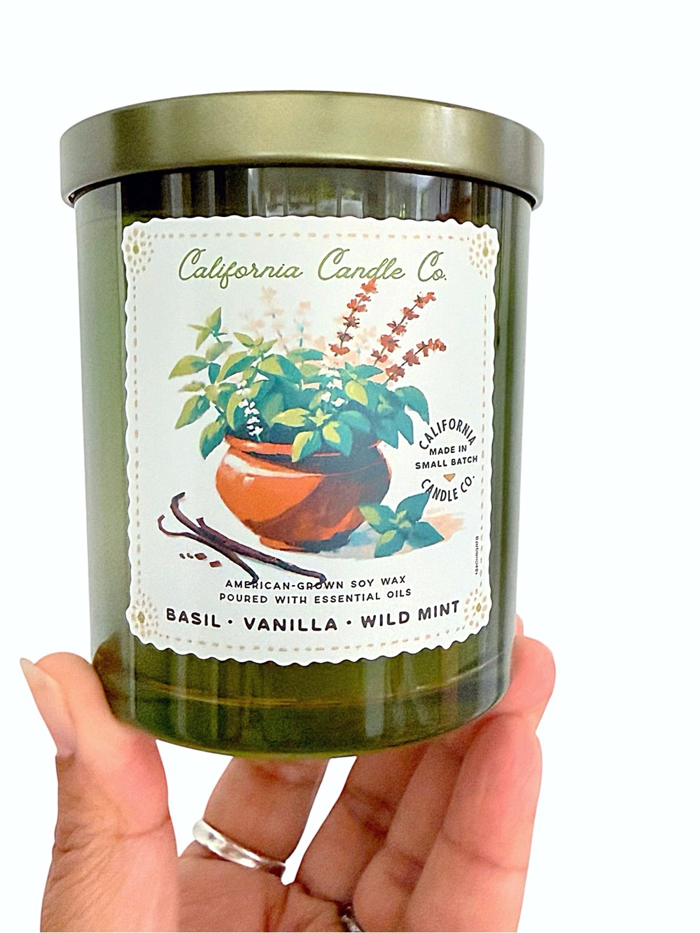 Leoben Company Basil Vanilla Wild Mint Scented Candle - Green